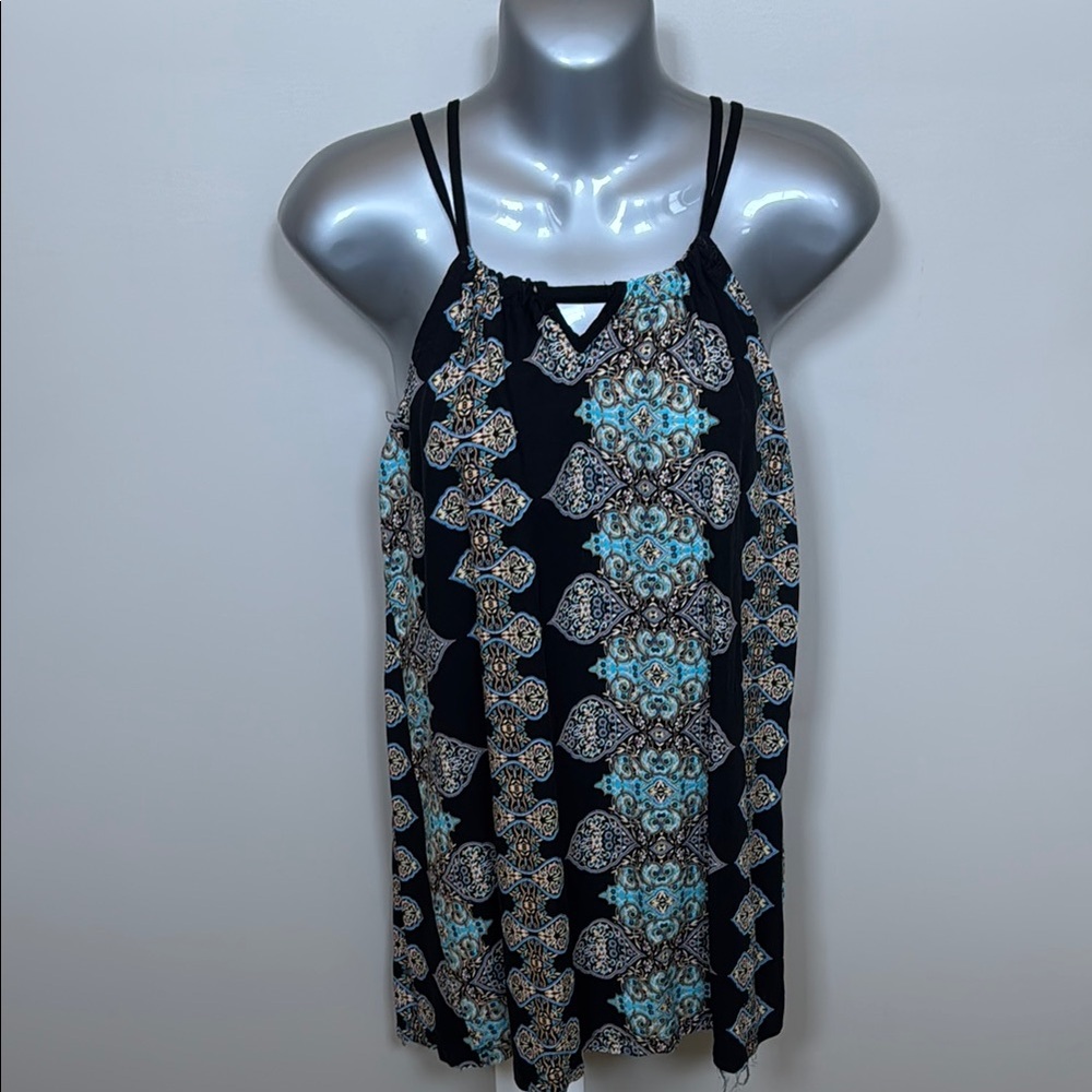 Women's Black and Blue Patterned Tank Top